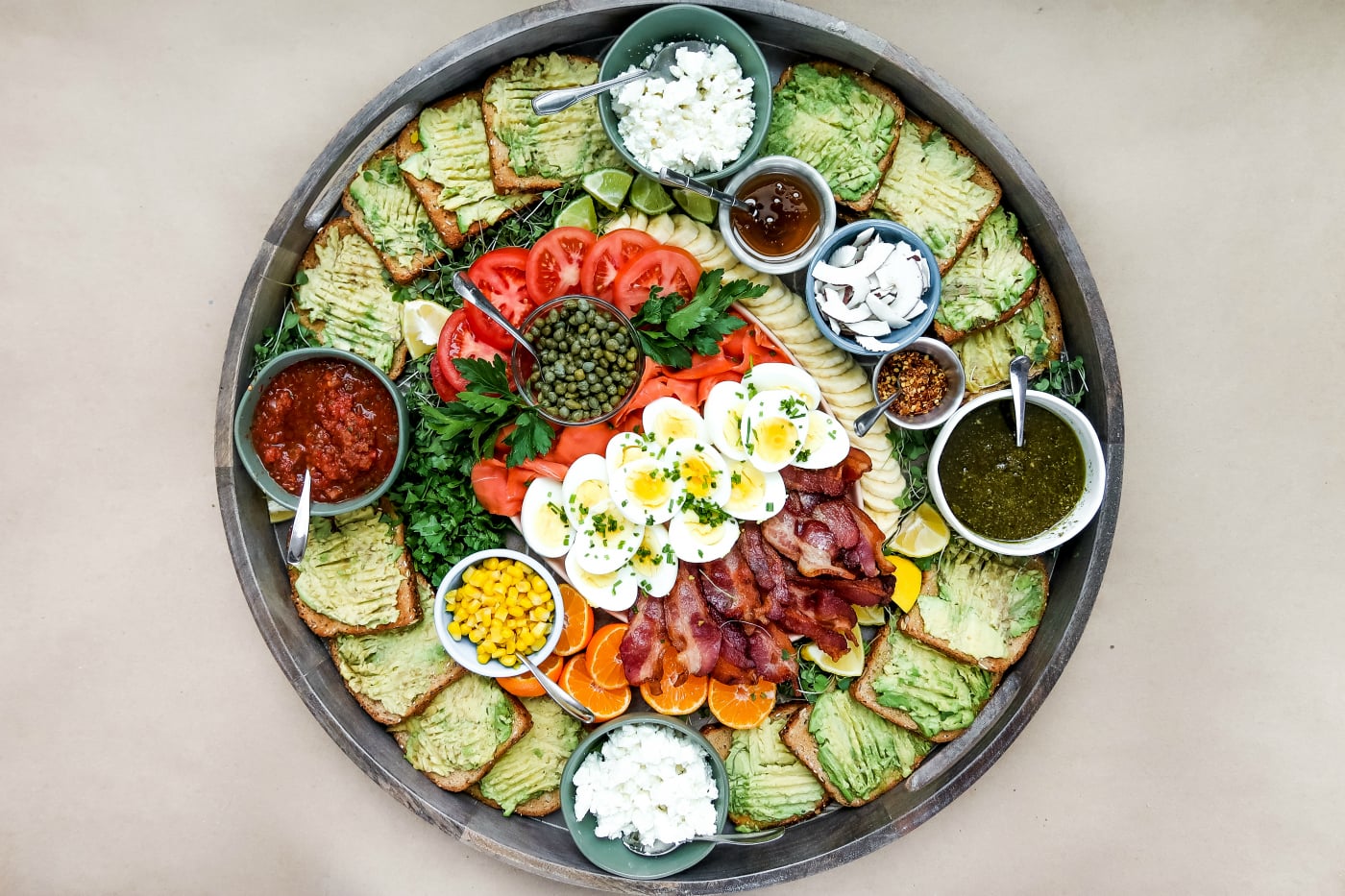 Avocado toast board with different toppings