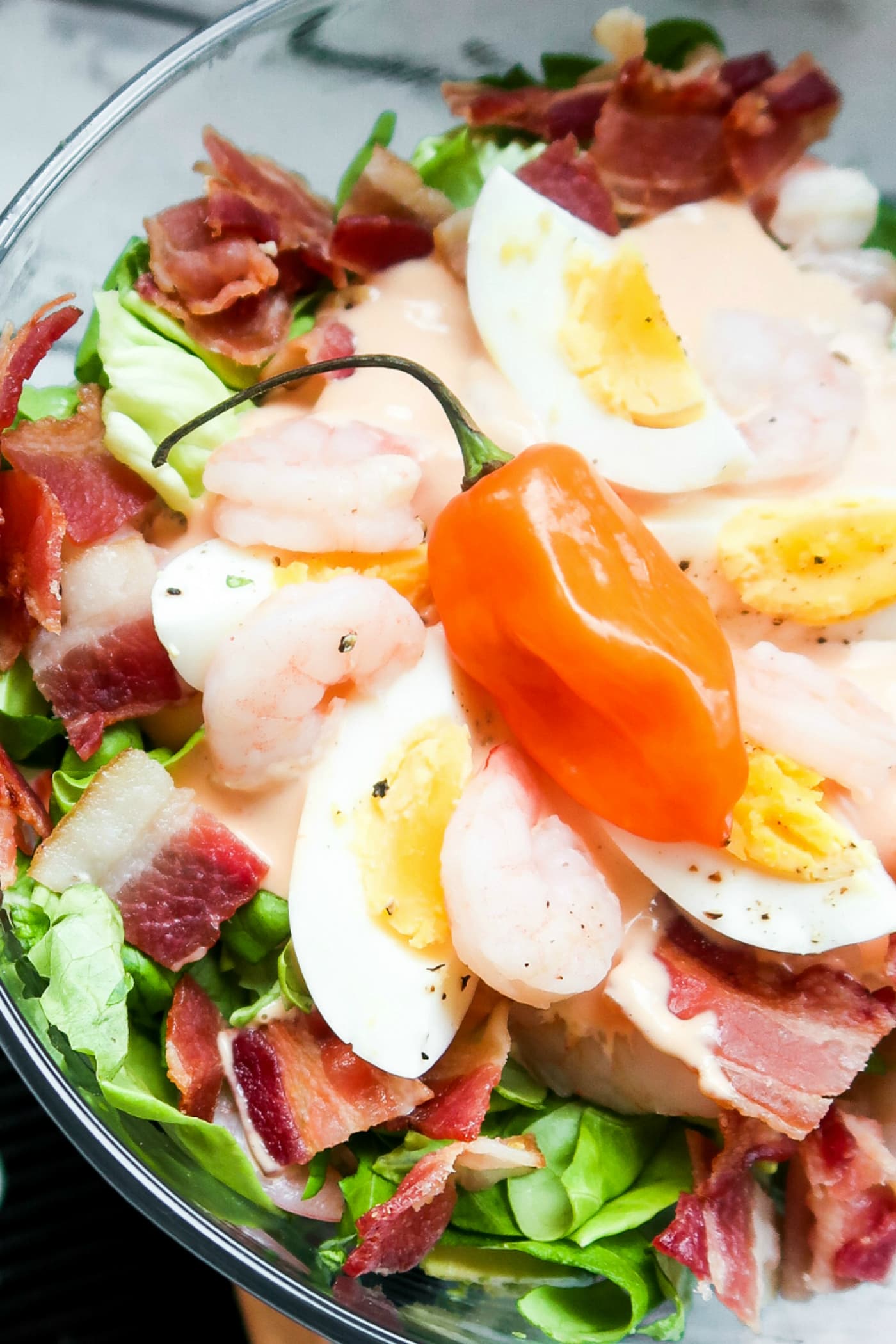 Layered Shrimp Cobb Salad Recipe - Reluctant Entertainer