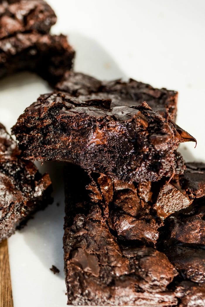 a close up view of Homemade Chocolate Fudge Brownies