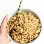 cooked brown rice in a bowl, made in an instant pot