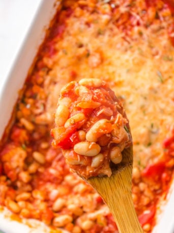spoonful of Baked Cannelini Beans