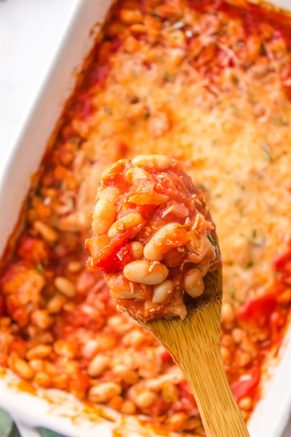 spoonful of Baked Cannelini Beans