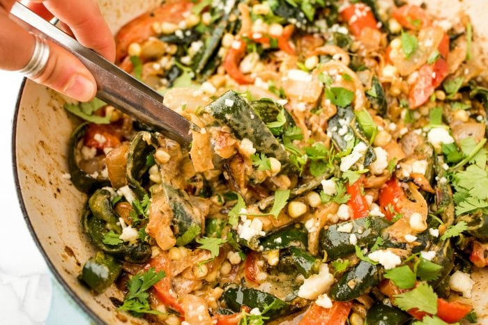 creamy rajas in a pan