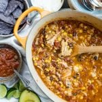 oval pot of torilla soup with black beans