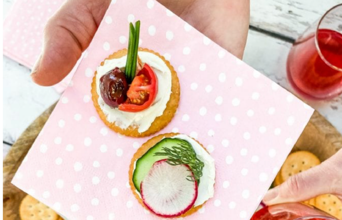 a bite of cheese and crackers