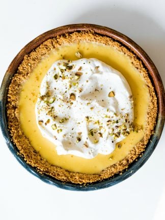 looking down on a whole ricotta lemon pie