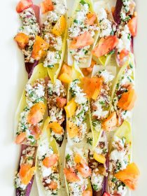 BLT Endive Bites with heirloom tomatoes