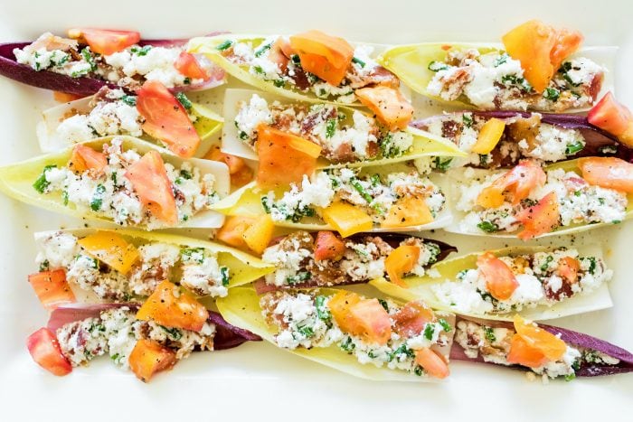BLT Endive Bites with cheese and heirloom tomatoes