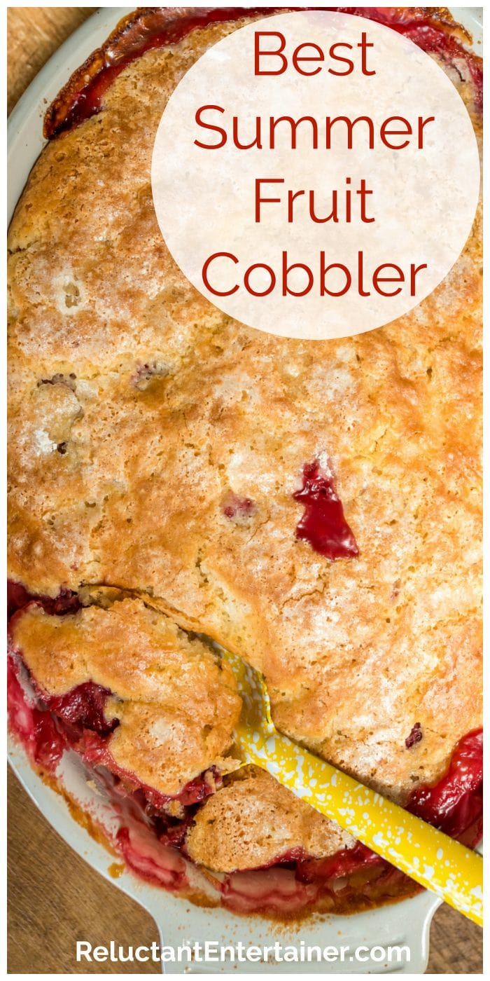 close up of fruit cobbler with a brown crust topping