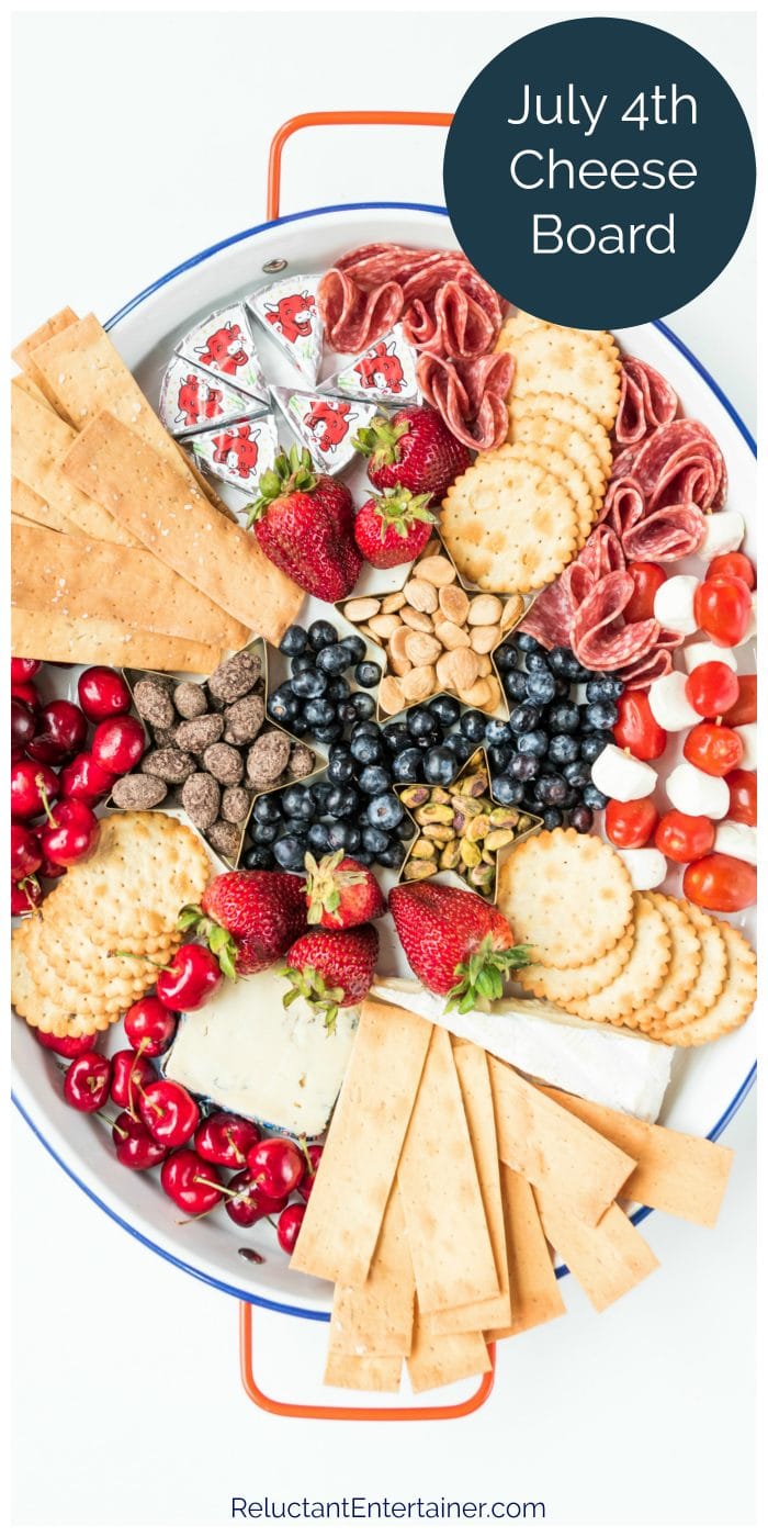july 4th oval platter of foods with red, white, and blue colors