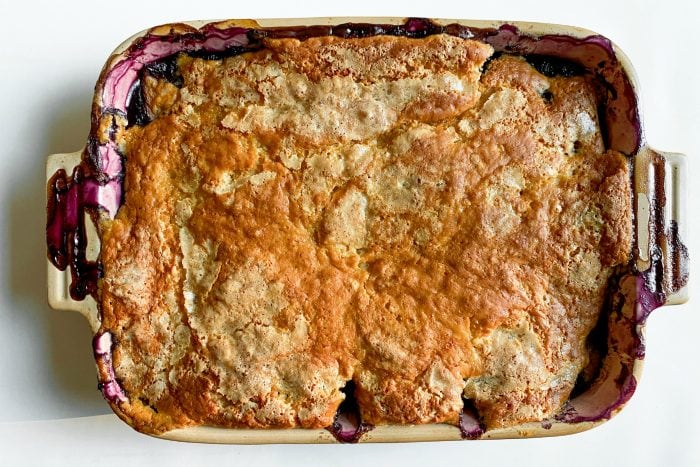 9 x 13 pan of peach and blueberry cobbler