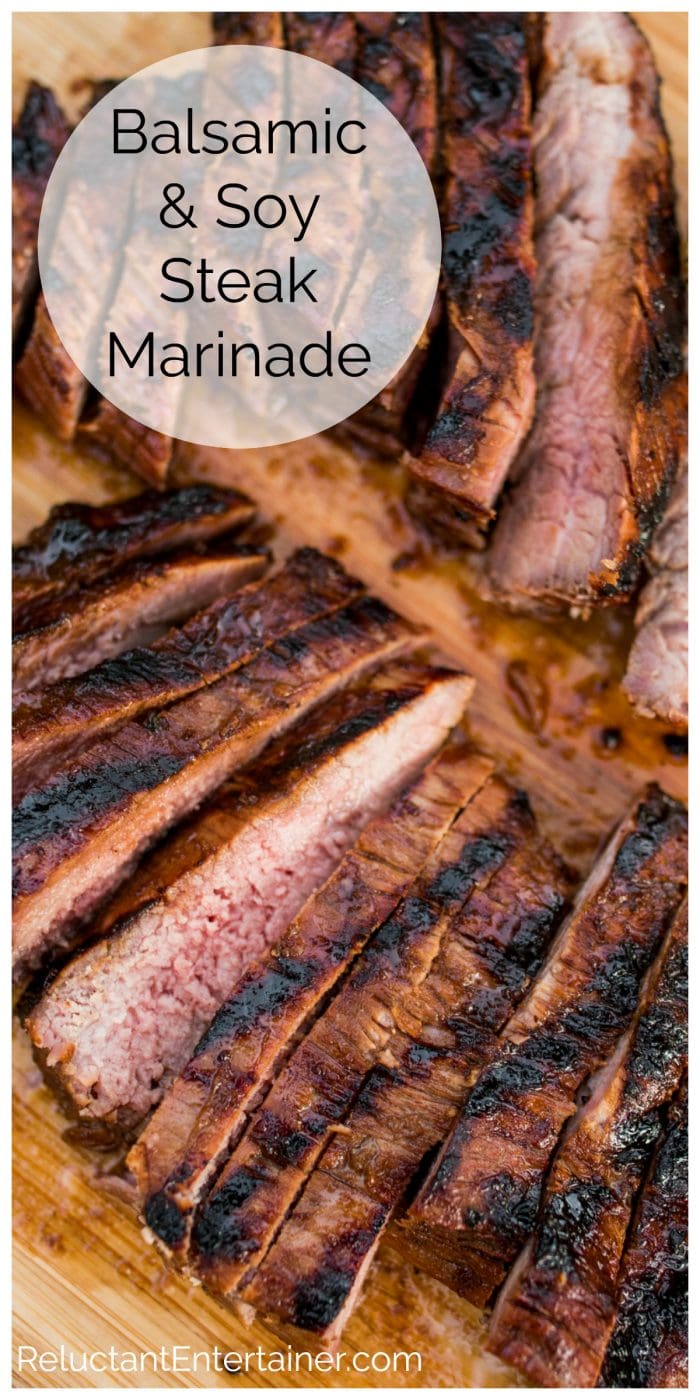 Balsamic Soy Steak Marinade on slices of flank steak