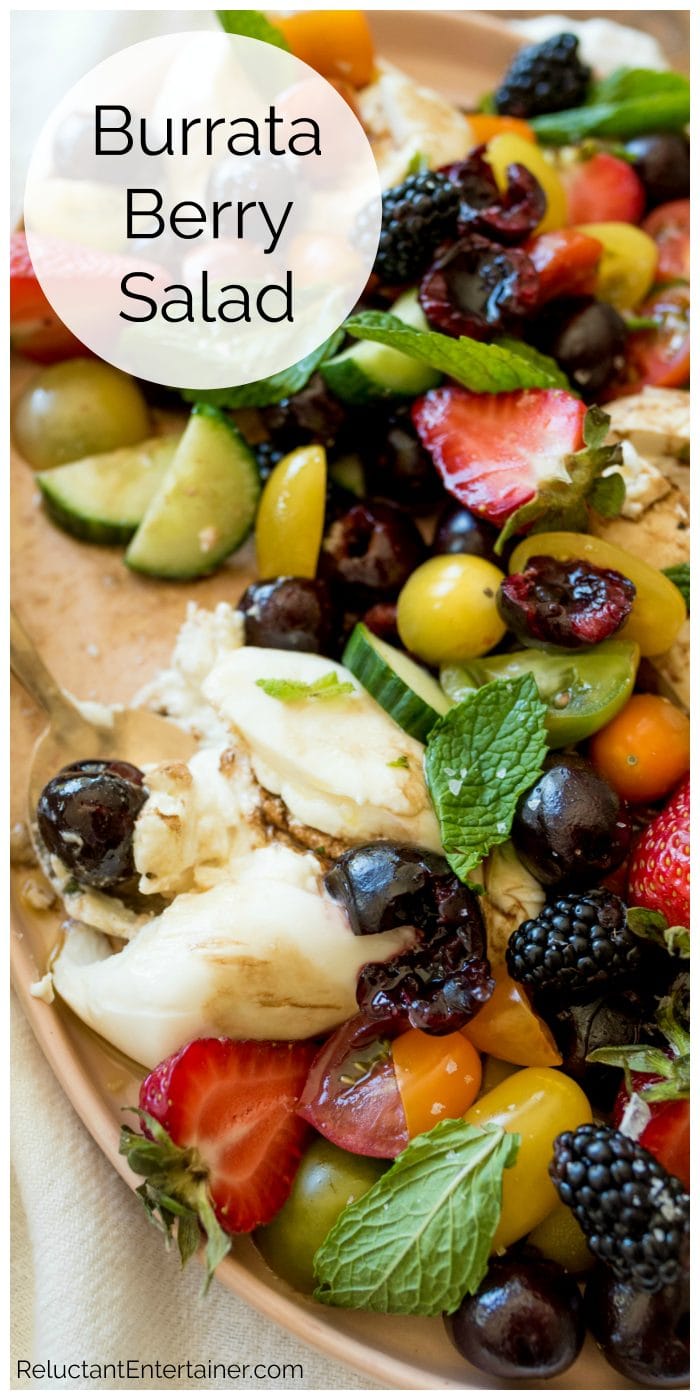 close up of burrata cheese with fruit