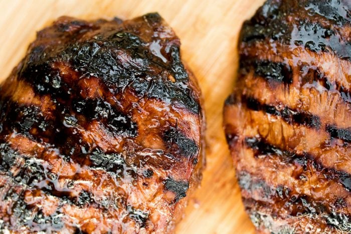 2 steaks marinated in Easy Balsamic Soy Steak Marinade