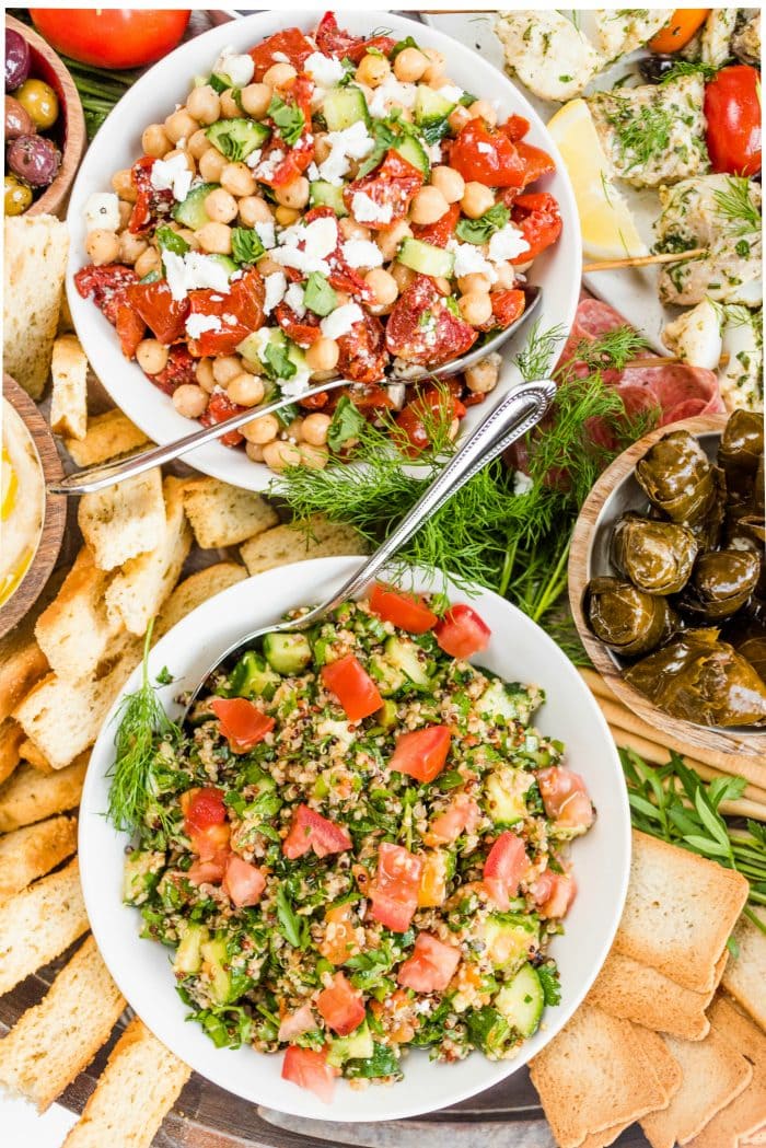 salads, dolmas, and bread sticks