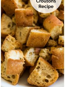 close up chunks of homemade croutons