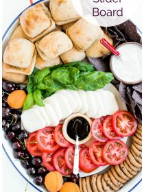 oval platter of deconstructed caprese sandwiches