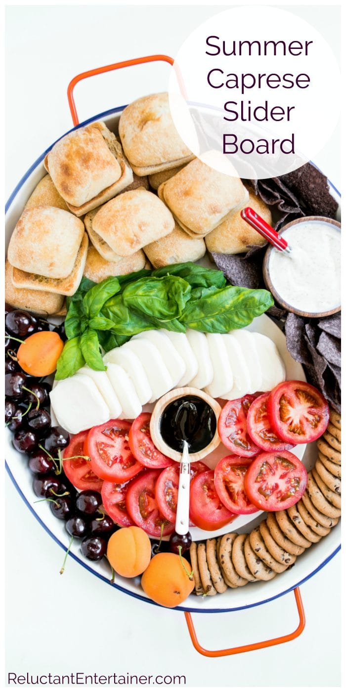 oval platter of deconstructed caprese sandwiches