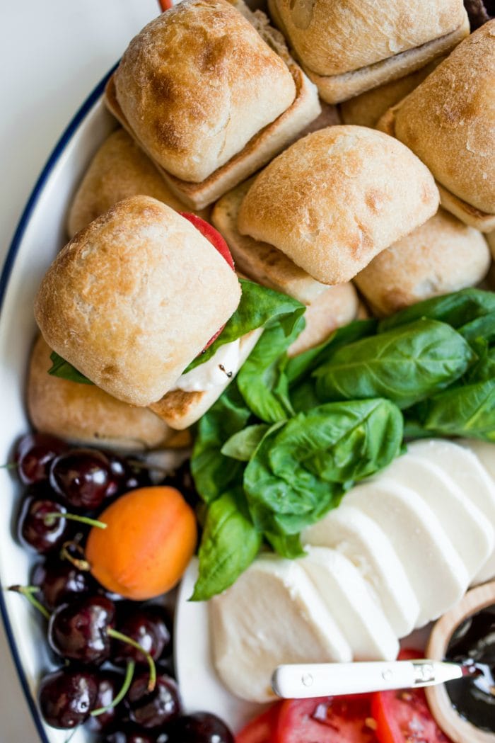 close up caprese sandwich slider