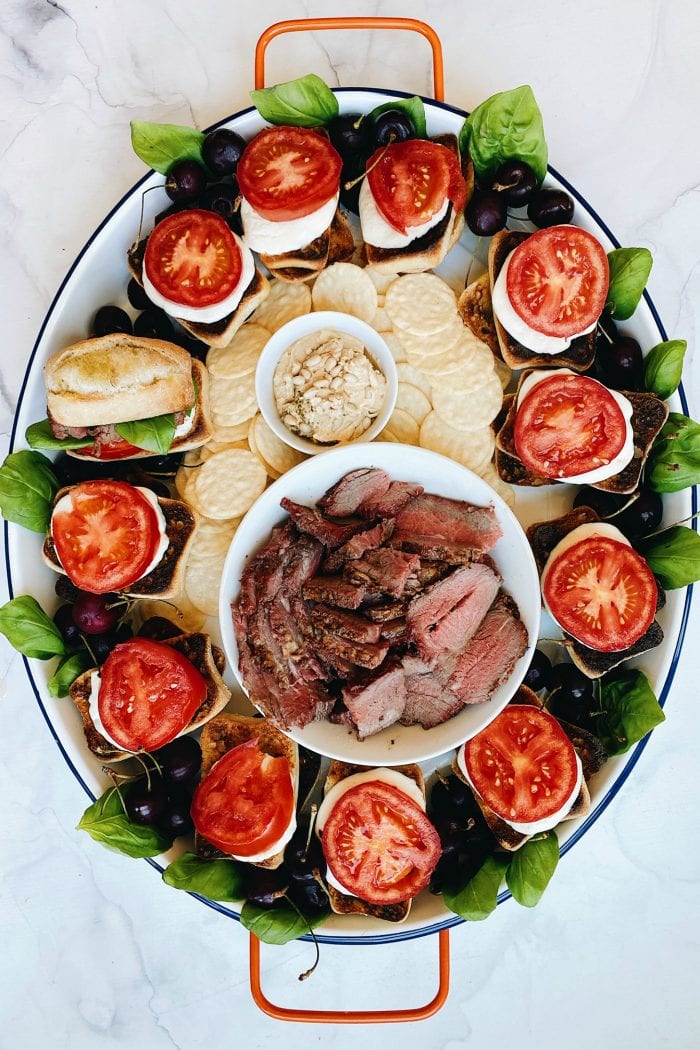 platter of tri tip caprese