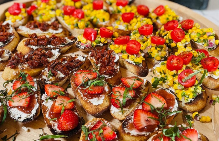 bruschetta with strawberry and fresh corn