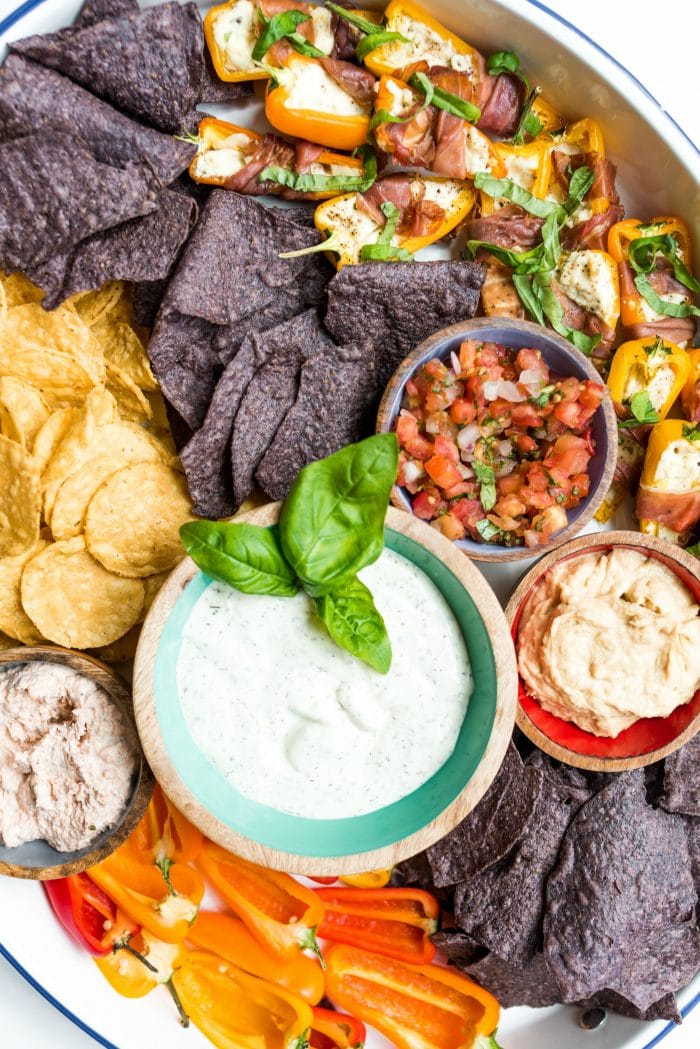 ranch dressing with corn chips and dips