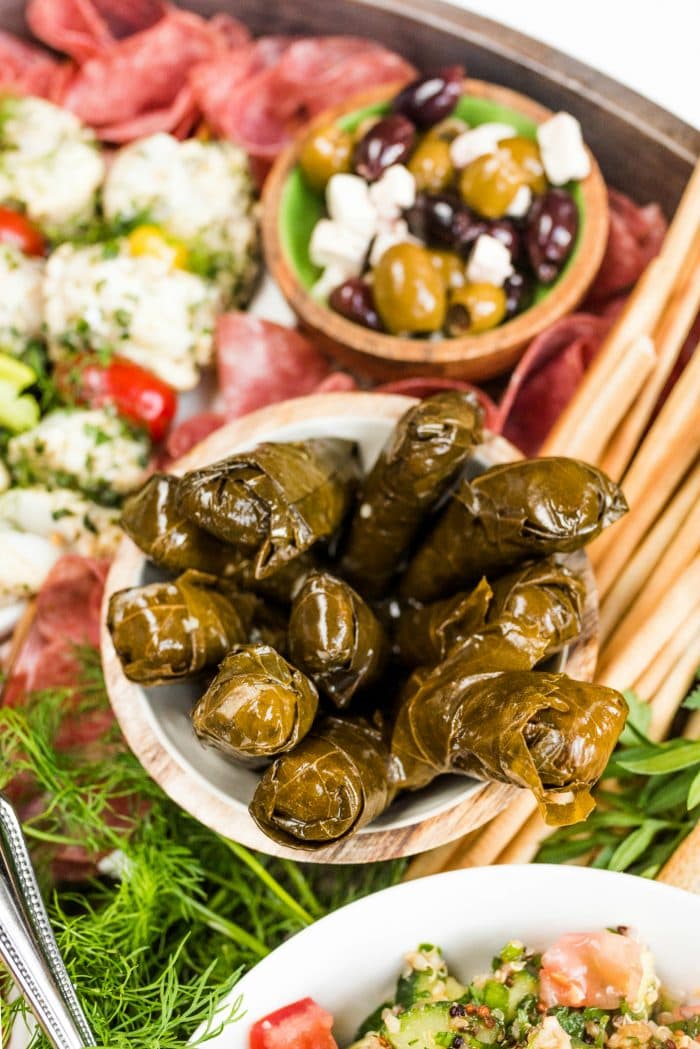a small bowl of dolmas