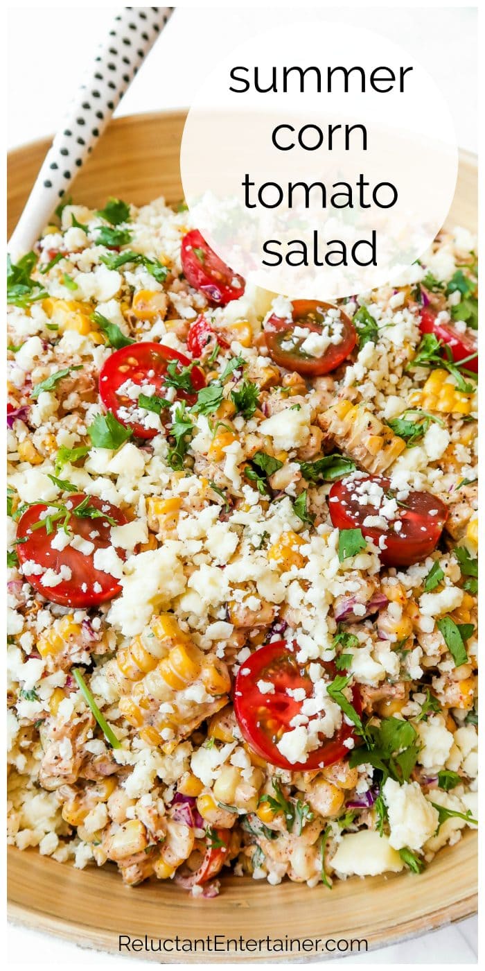 close up summer corn tomatoe salad