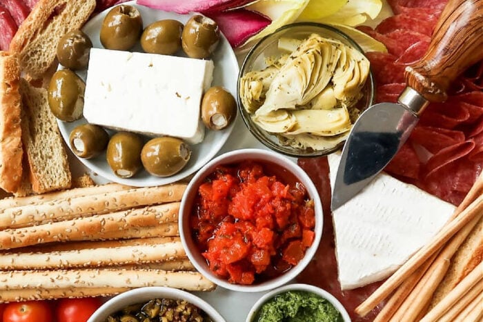 ingredients for a bruschetta tray