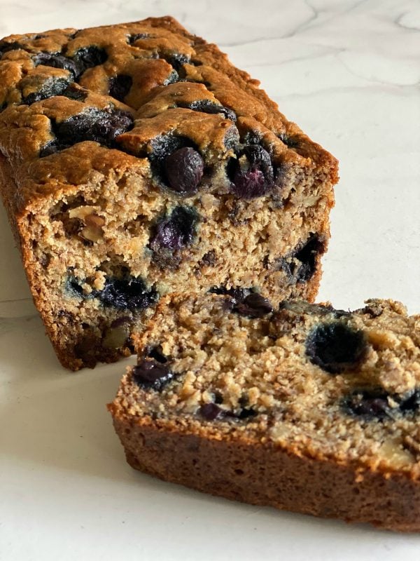 a slice of blueberry banana bread