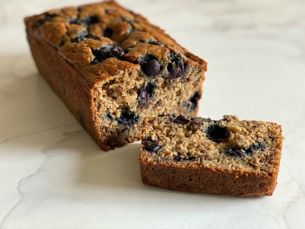 slice of whole wheat banana blueberry bread