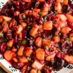 round bowl of peach and cherry salsa