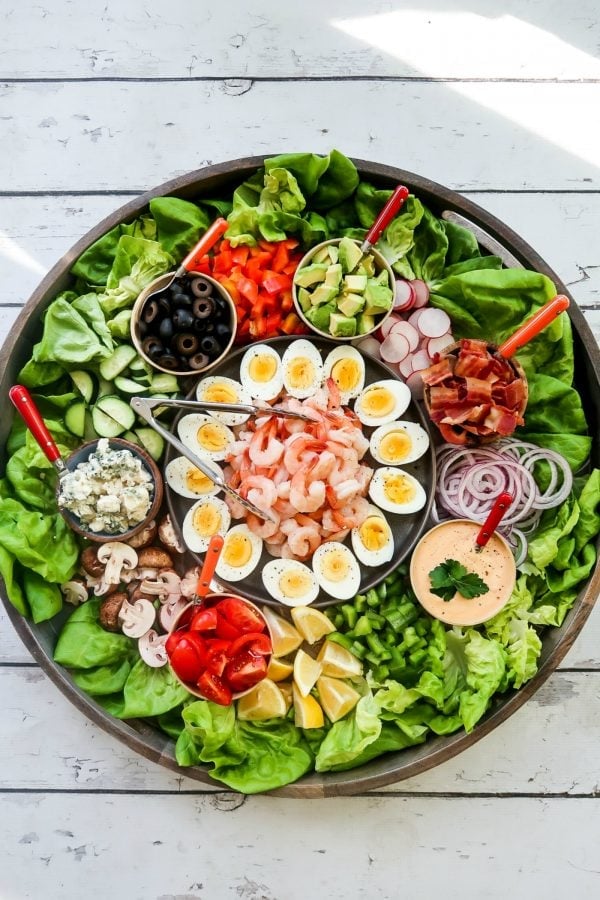 beautiful vibrant ingredients of shrimp cobb salad