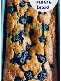 banana blueberry bread in loaf pan
