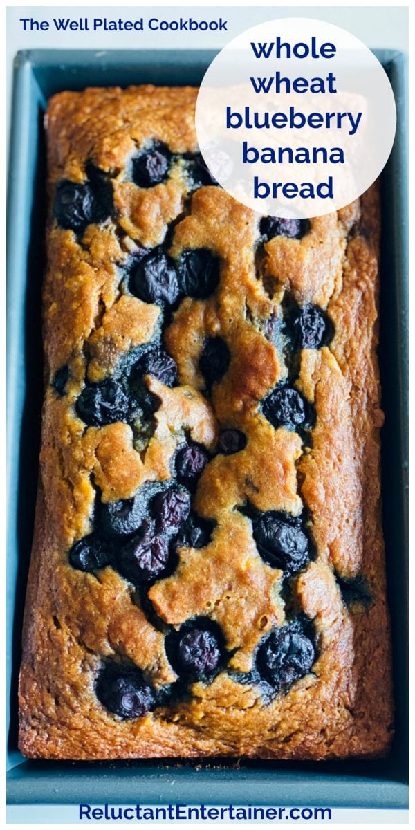 banana blueberry bread in loaf pan