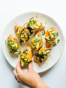 plate of grilled zucchini toast