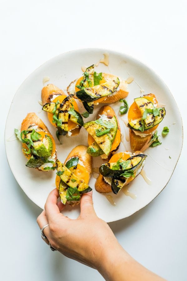 plate of grilled zucchini toast