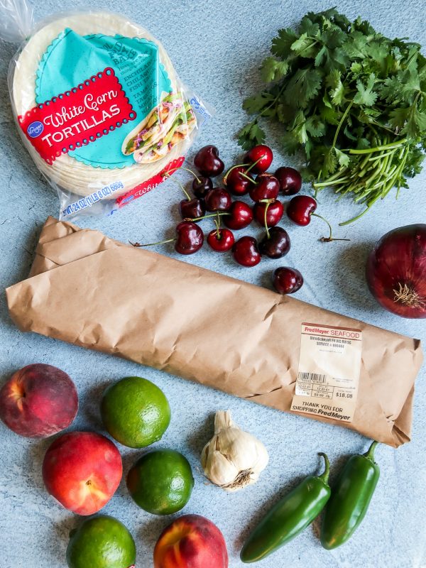 ingredients for a salmon taco board