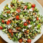 marinated tuna salad in a big white bowl