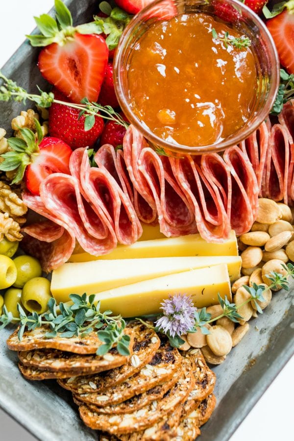 a mini charcuterie in a baking pan