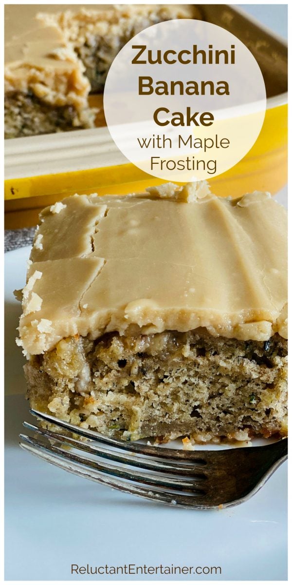 a square piece of Zucchini Banana Cake with Maple Frosting