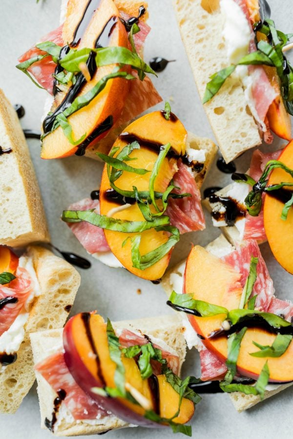 focaccia nectarine bites on a platter