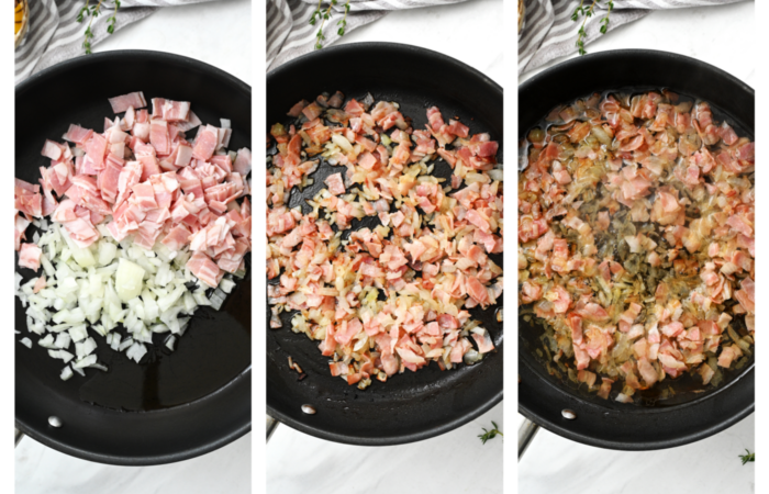 cooking bacon and onions