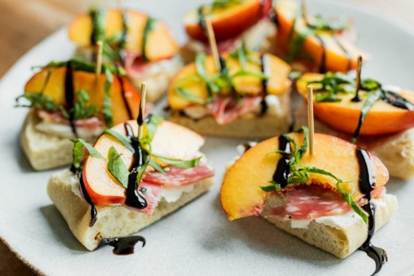 focaccia nectarine bites with toothpicks