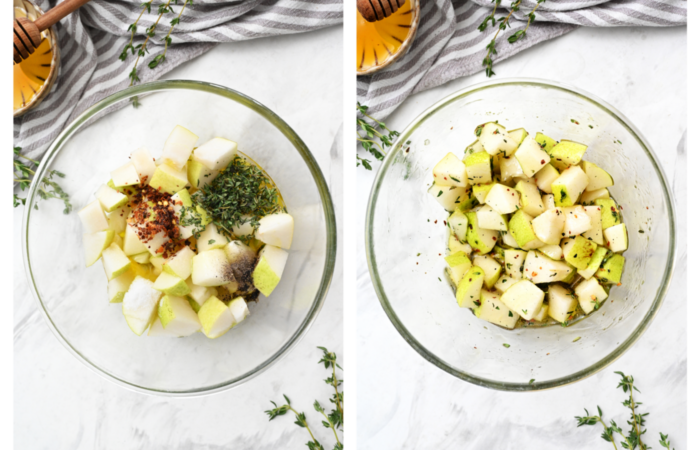 preparing chopped pears