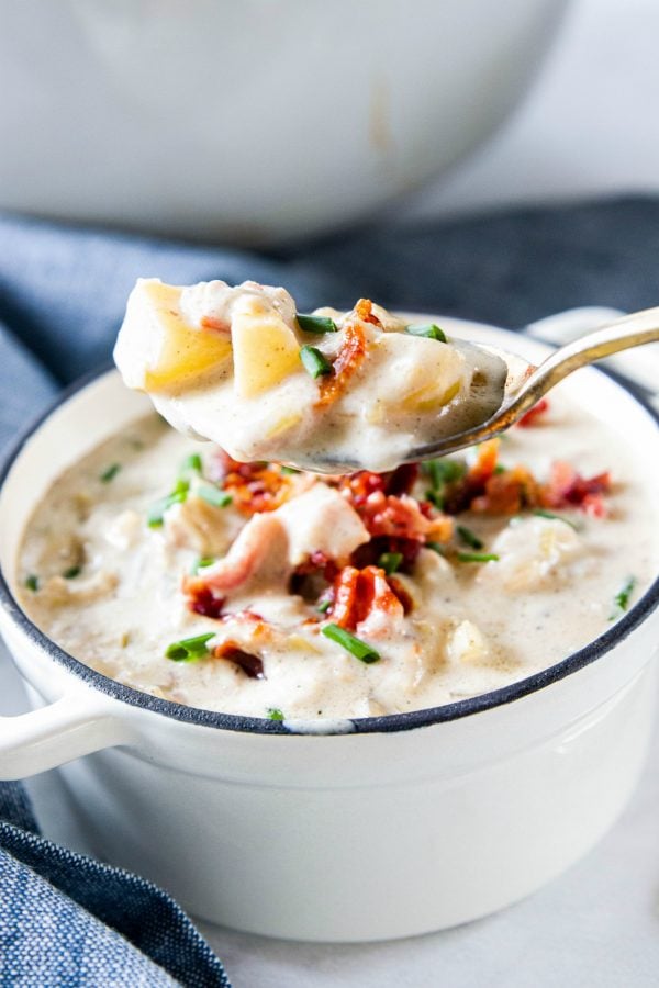 a spoonful of seafood chowder