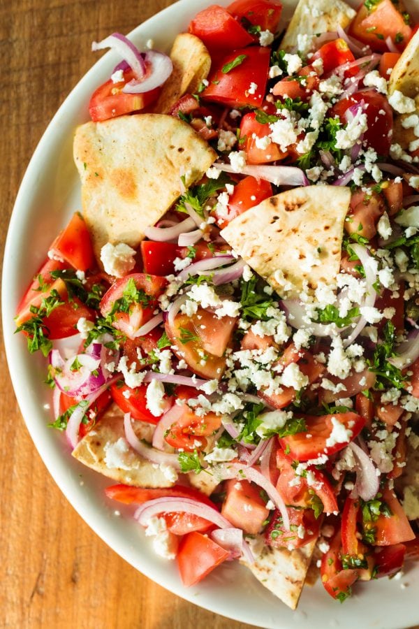 fresh Mediterranean Tomato Salad with Za’atar Pita Chips