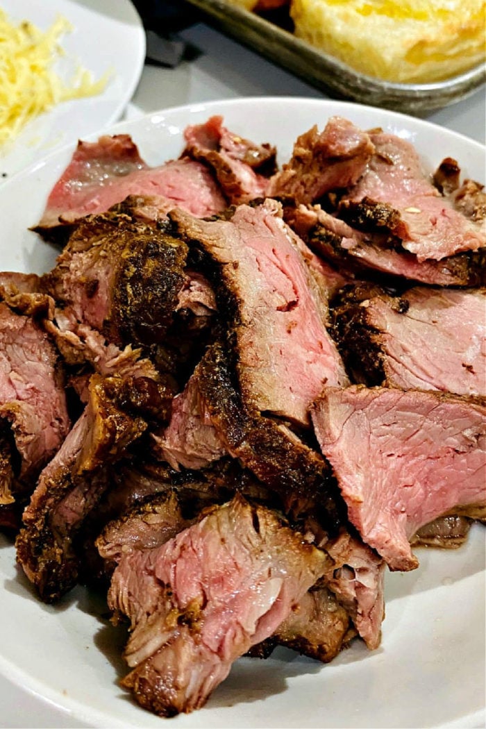 platter of just cut NY steak