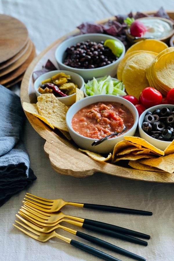 salsa and chips for taco board