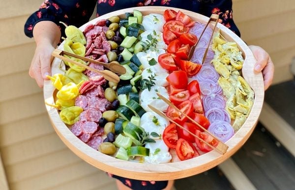 round tray of Burrata Chopped Salad